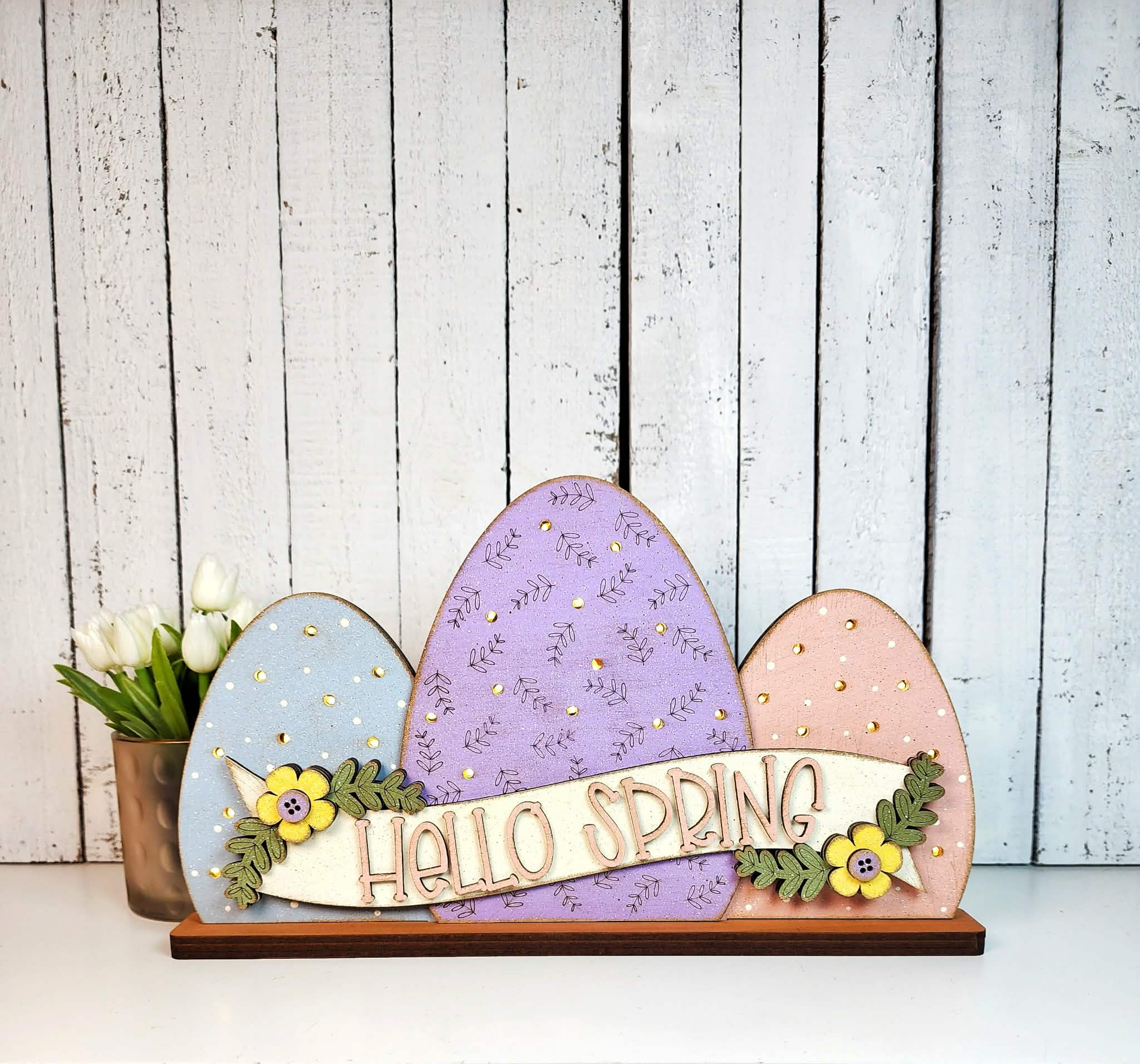Hello Spring Lighted Egg Shelf Sitter